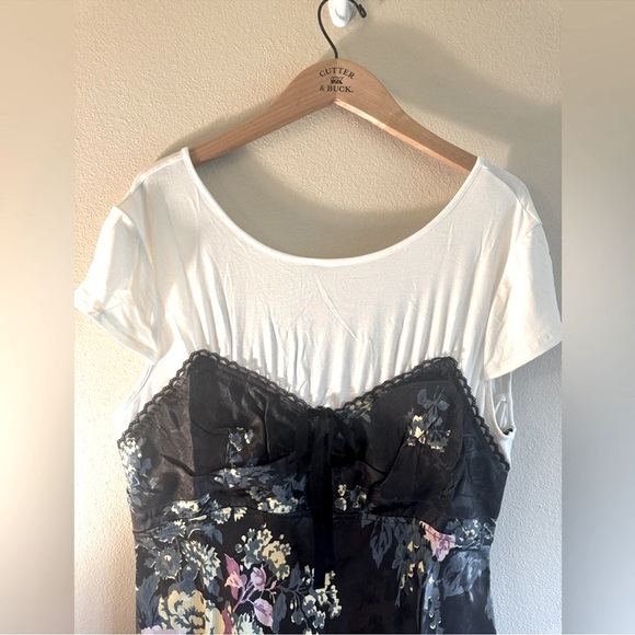 Anthropologie Twofer Slip Midi Dress Size Medium Black Floral Side Zipper - Picture 10 of 15